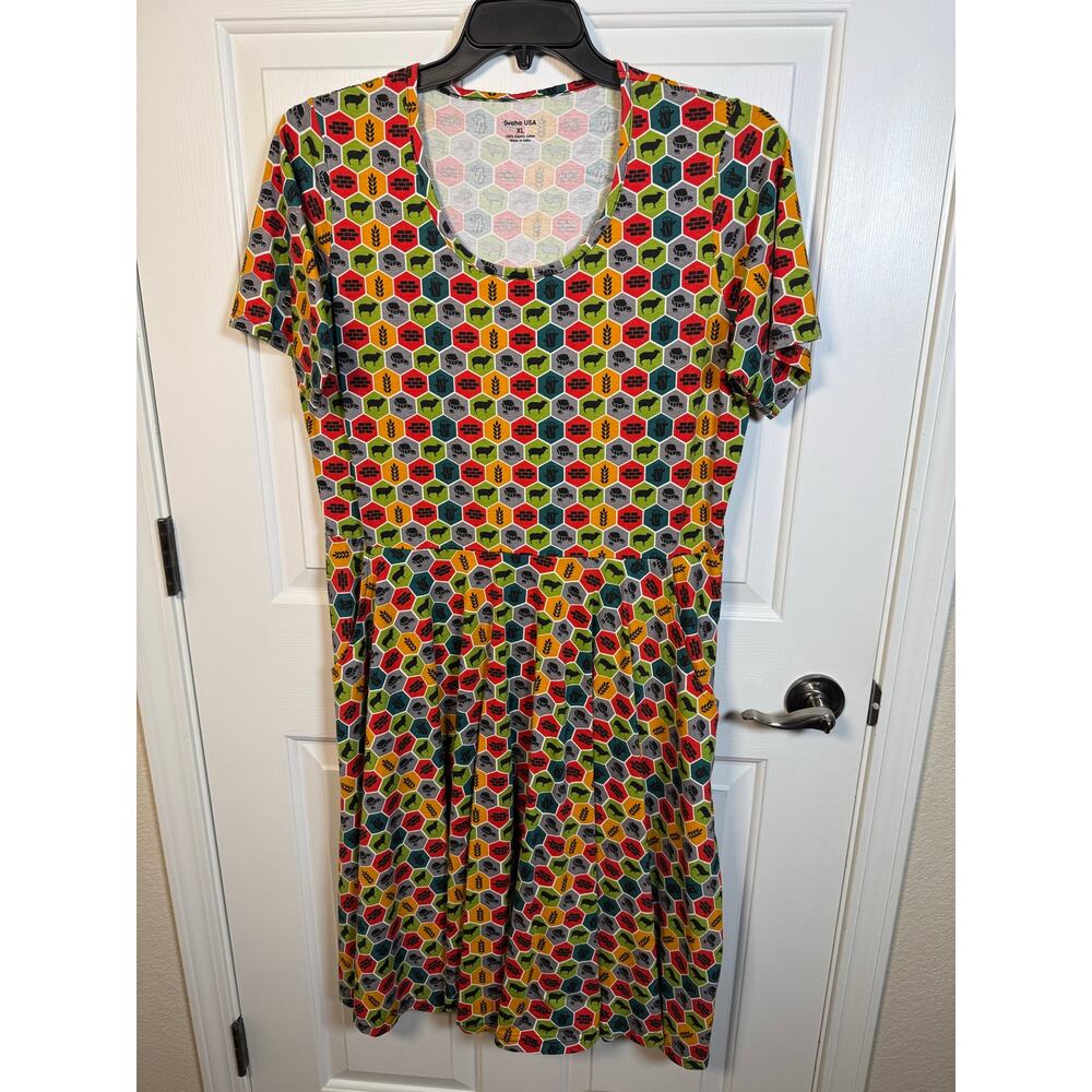 Svaha USA Resource Hexagon Twirl Dress With Pockets  Red Green Orange XL - Picture 2 of 9